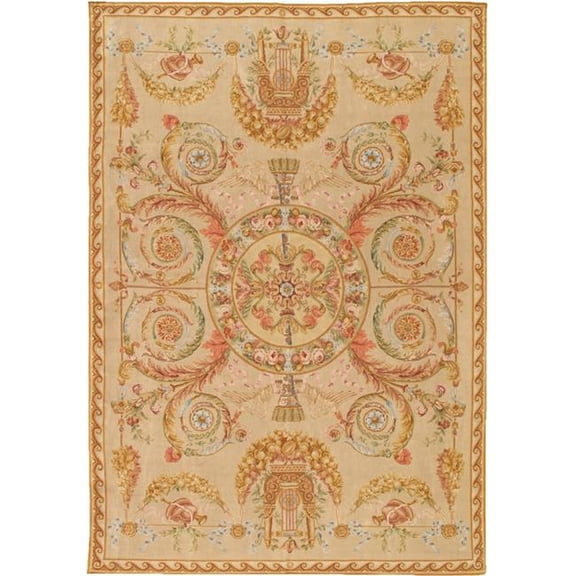 Pasargad Home Savonnerie 117" x 167" Hand-Knotted Lamb's Wool Area Rug in Ivory
