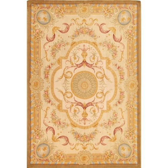 Pasargad Home Savonnerie 121" x 165" Hand-Knotted Lamb's Wool Area Rug in Yellow