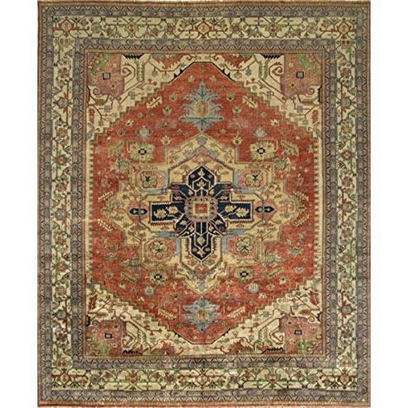Pasargad Home Serapi 10' x 10' Hand-Knotted Wool Rust/Ivory Square Rug - All Ages, Indoors