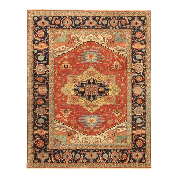 Pasargad Home Serapi 108 x 145" Hand-Knotted Lamb's Wool Area Rug in Rust Orange