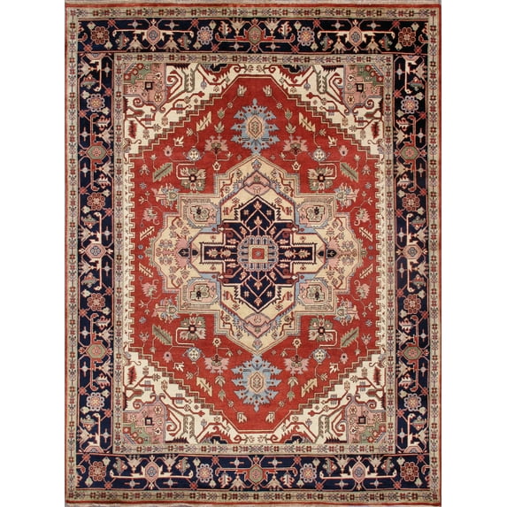 Pasargad Home Serapi 12' X 12' Hand-Knotted Wool Rust/Navy Square Rug - All Ages, Indoors