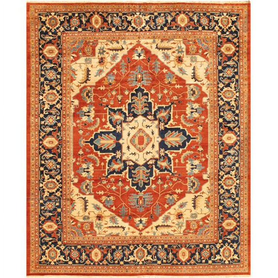 Pasargad Home Serapi 146" x 174" Lamb's Wool Area Rug in Rust Orange/Navy