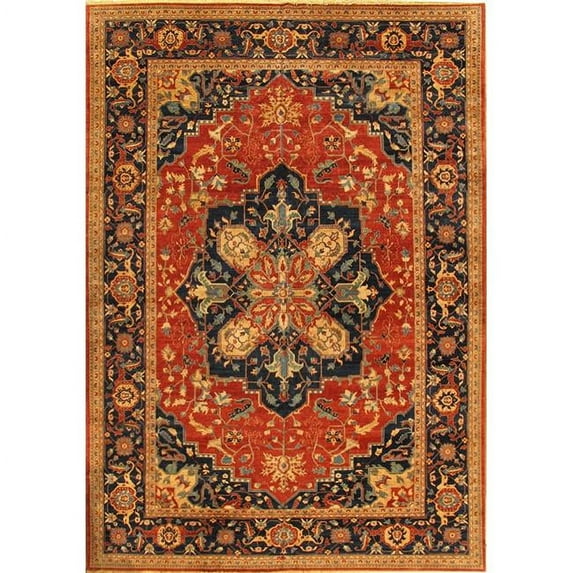 Pasargad Home Serapi 146" x 217" Lamb's Wool Area Rug in Rust Orange/Navy