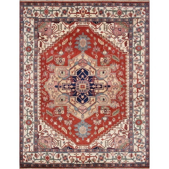 Pasargad Home Serapi 168" x 168" Hand-Knotted Wool Area Rug in Rust/Ivory