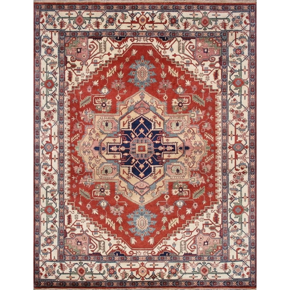 Pasargad Home Serapi 5' x 8' Hand-Knotted Wool Rust/Ivory Rug - All Ages, Indoors