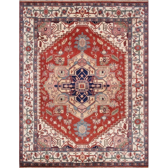 Pasargad Home Serapi 8' x 10' Hand-Knotted Wool Rust/Ivory Rug - All Ages, Indoors