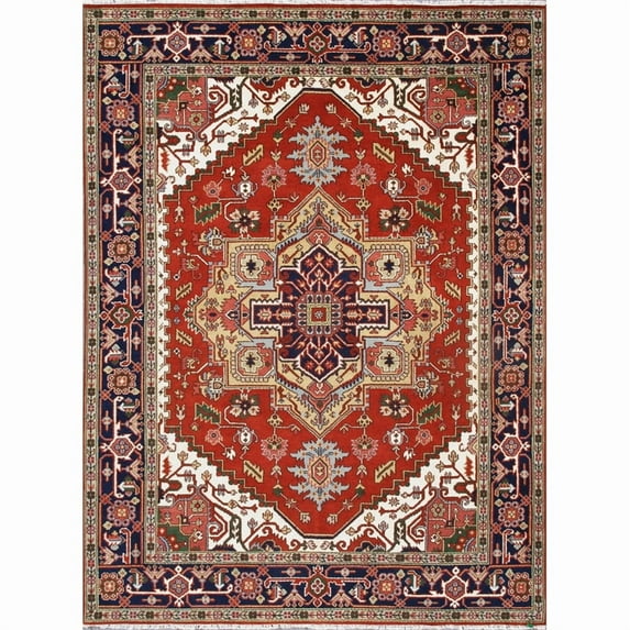 Pasargad Home Serapi 9' X 12' Hand-Knotted Wool Rust/Navy Rug - All Ages, Indoors