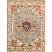 Pasargad Home Serapi 9' X 9' Hand-Knotted Wool Light Blue/Ivory Square Rug - All Ages, Indoors