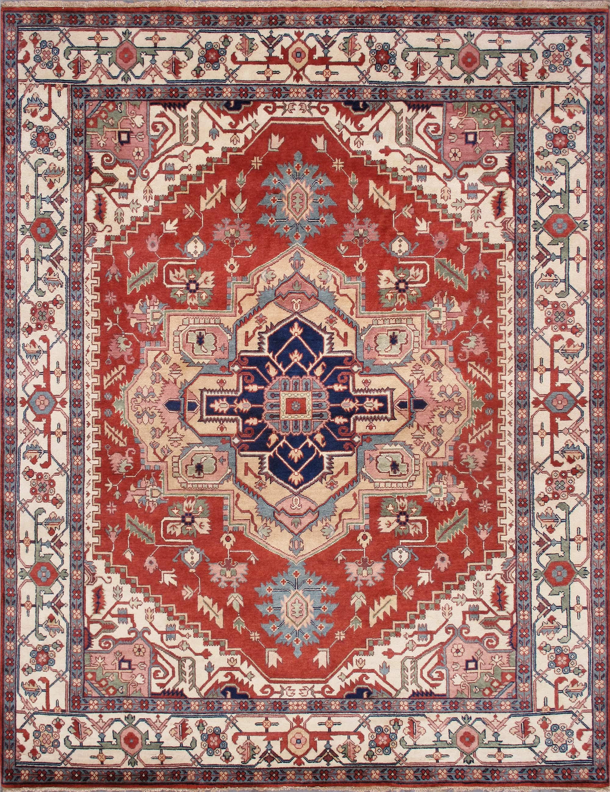 Rust and Ivory Hand-Knotted Wool Oriental Rug, 10' x 10'