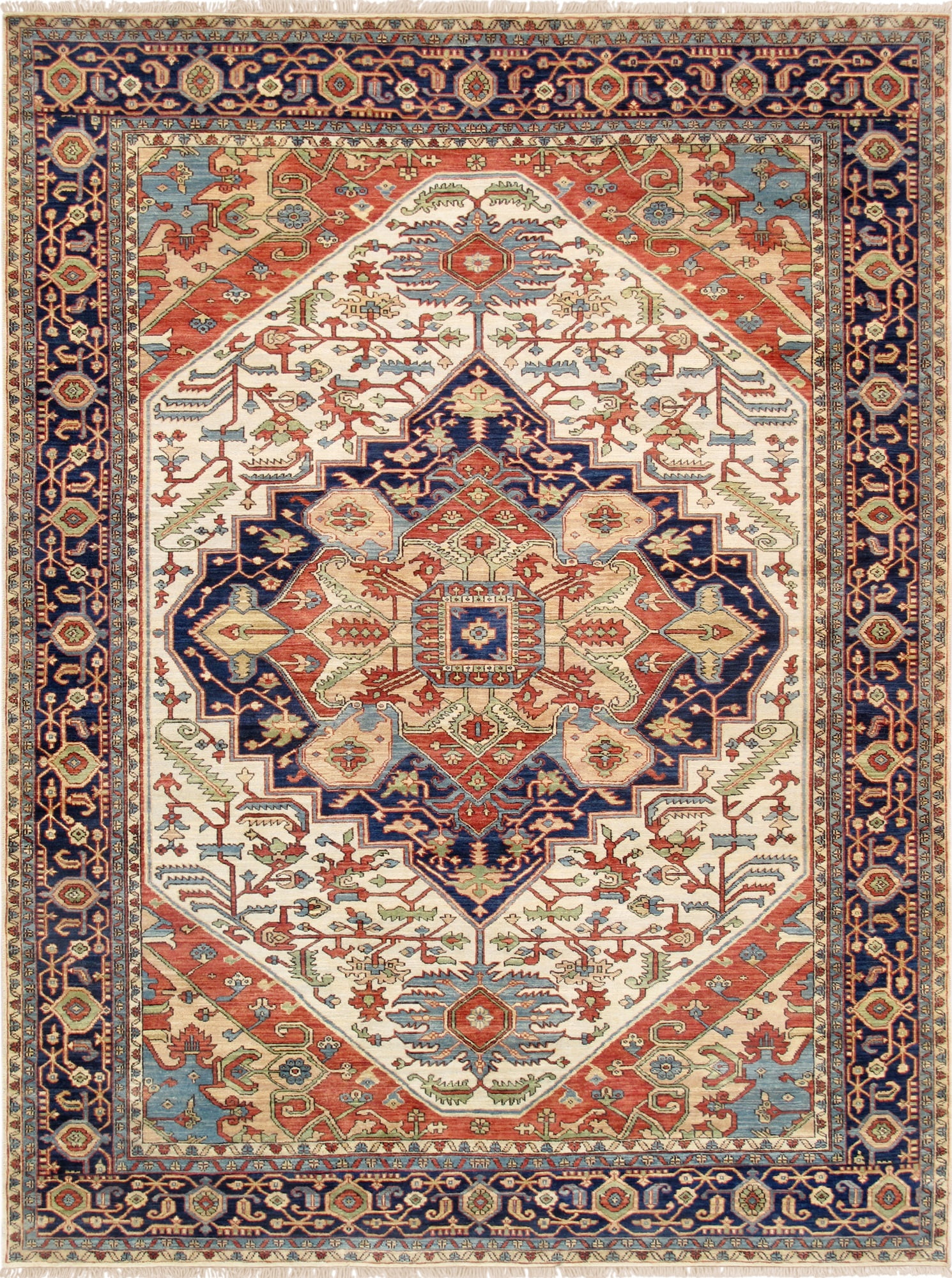 Ivory Hand-Knotted Wool Traditional Area Rug