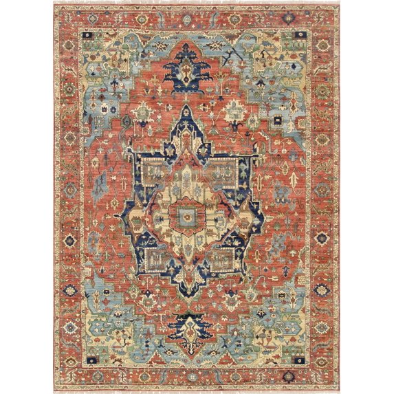 Pasargad Home Serapi 9' x 12' Hand-Knotted Wool Rust Rug - All Ages, Indoors