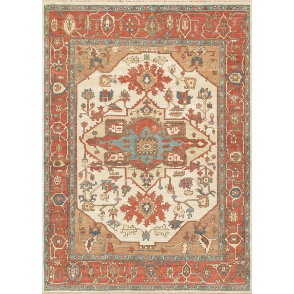 Pasargad Home Serapi Collection Hand-Knotted Wool Area Rug, 9' 8" X 13'10", Ivory