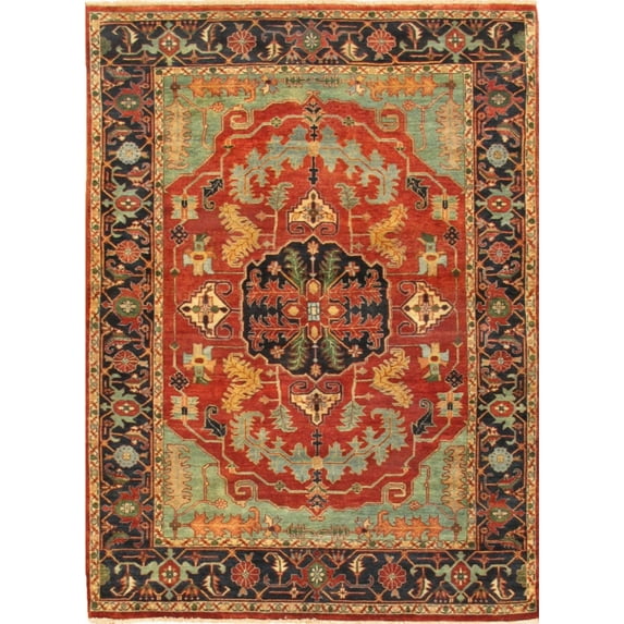 Pasargad Home Serapi Collection Hand-Knotted Wool Rust/Navy Area Rug- 3' x 5', For Indoor Space and all Age of Group