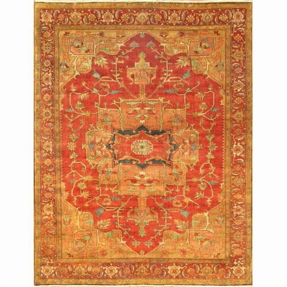 Pasargad Home Serapi Collection Hand-Knotted Wool Rust Square Area Rug- 10' x 10', For Indoor Space and all Age of Group