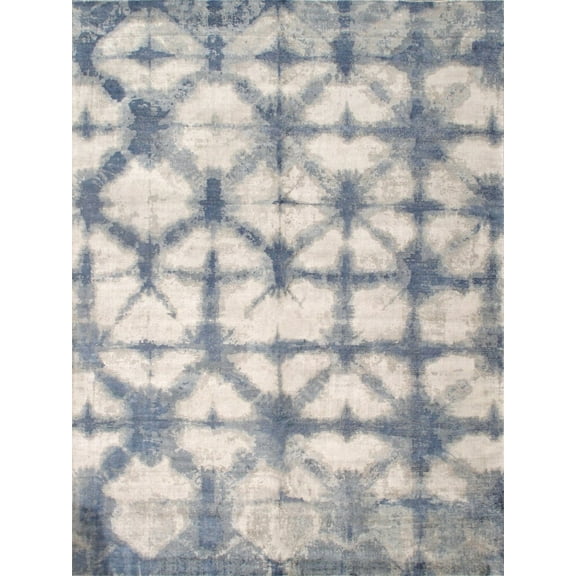 Pasargad Home Shibori Collection Hand-Loomed Silver/Blue Bsilk & Wool Area Rug- 8' 0" X 10' 0"