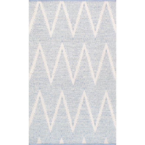 Pasargad Home Simplicity 5' x 8' Hand-Woven Cotton Aqua/Ivory Rug - All Ages, Indoors