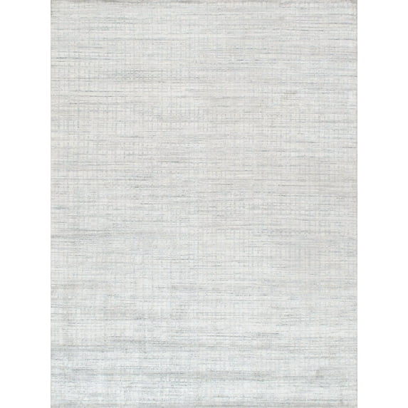 Pasargad Home Slate Collection Hand-Loomed Ivory/Blue Bsilk & Wool Area Rug- 6' 0" X 9' 0"