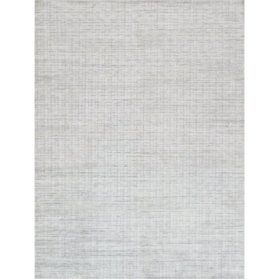 Pasargad Home Slate Collection Hand-Loomed Ivory/Silver Bsilk & Wool Area Rug-12' 0" X 15' 0"