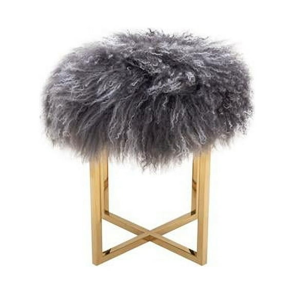 Pasargad Home Sorrento Allesandra Mongol Fur Ottoman - Grey