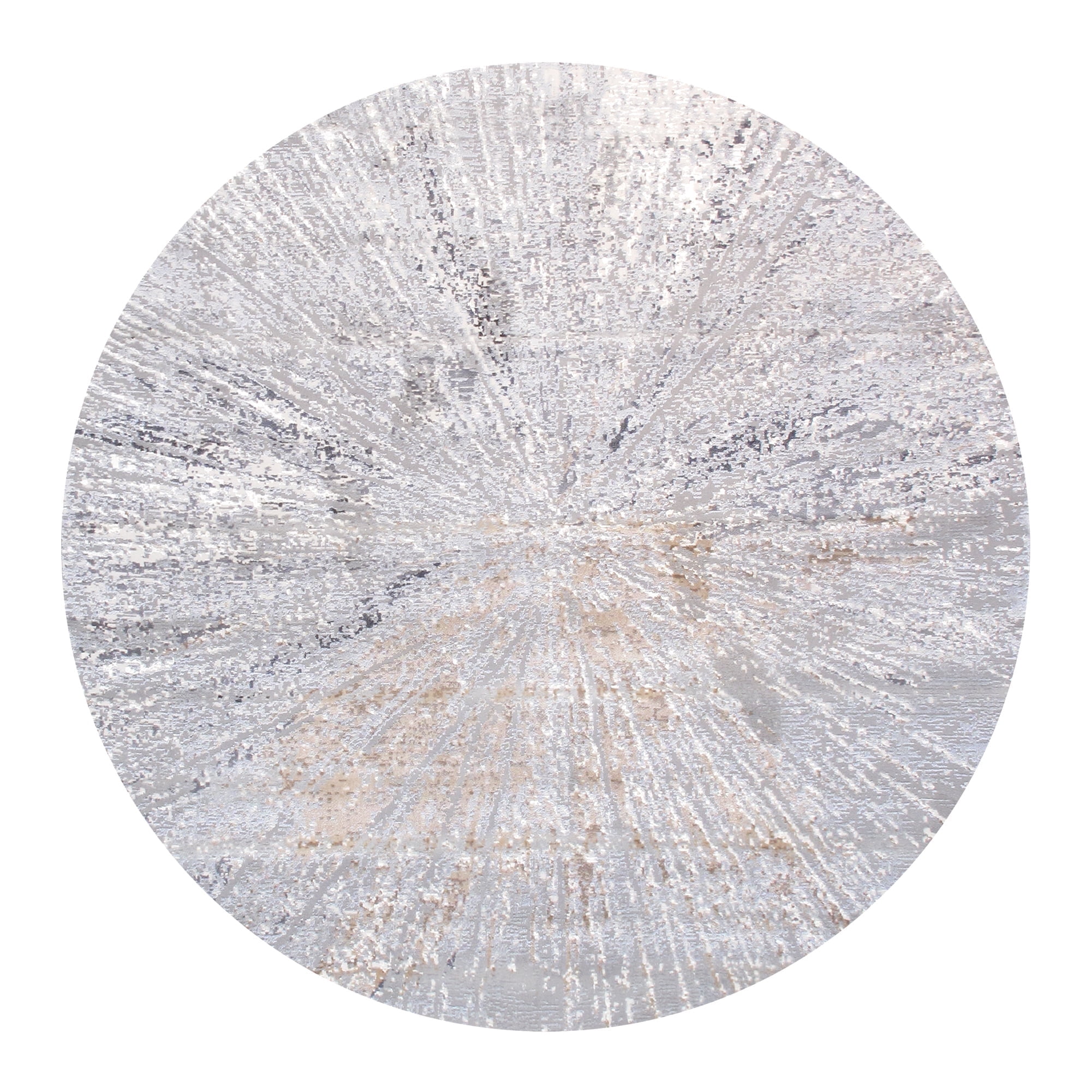 Round Gray and White Synthetic Abstract Area Rug