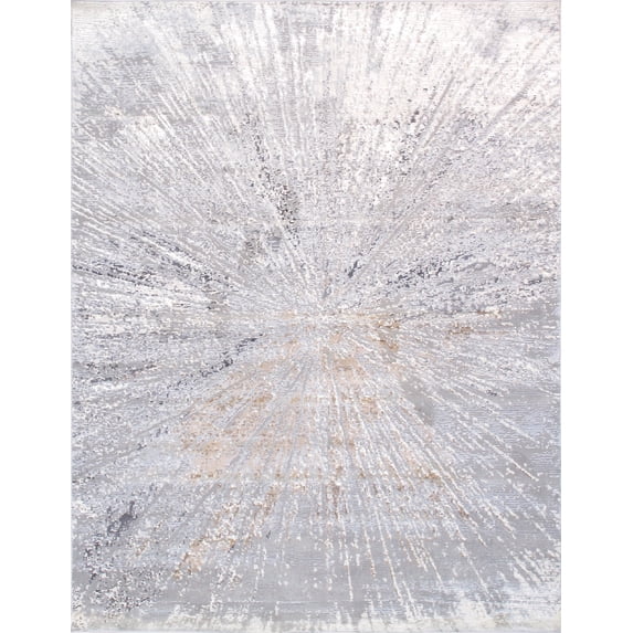 Pasargad Home Starburst Collection Power-Loomed White/Grey Area Rug- 6' x 9', For Indoor Space and all Age of Group