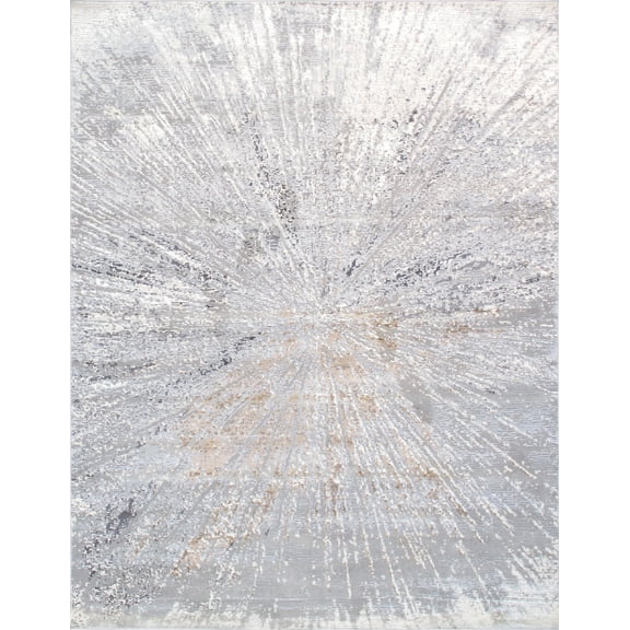 Pasargad Home Starburst Collection Power-Loomed White/Grey Area Rug- 6' x 9', For Indoor Space and all Age of Group