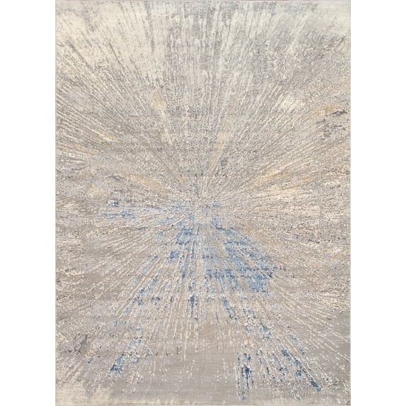 Pasargad Home Starburst Collection Power-Loomed White/Light Blue Area Rug- 6' x 9', For Indoor Space and all Age of Group