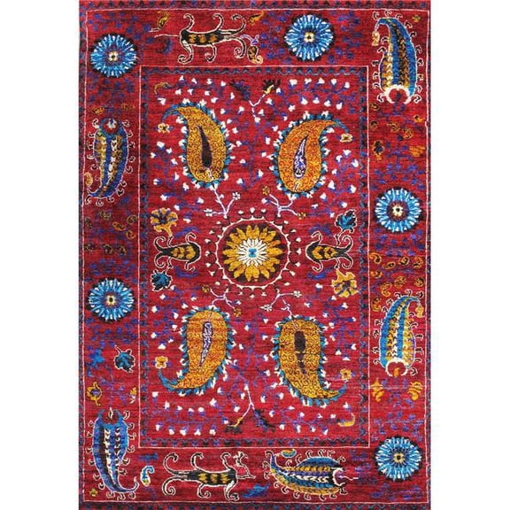 Pasargad Home Sultanabad 67" x 97" Sari Silk Fabric Runner Rug in Red