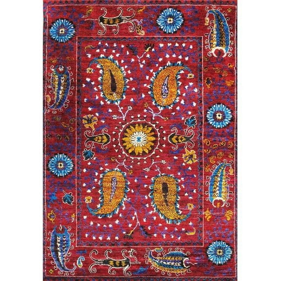 Pasargad Home Suzani 65" x 96" Hand-Knotted Sari Silk Fabric Runner Rug in Red