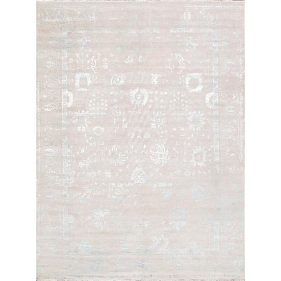 Pasargad Home Transitional 120" x 161" Hand-Knotted Wool Area Rug in Silver/Blue