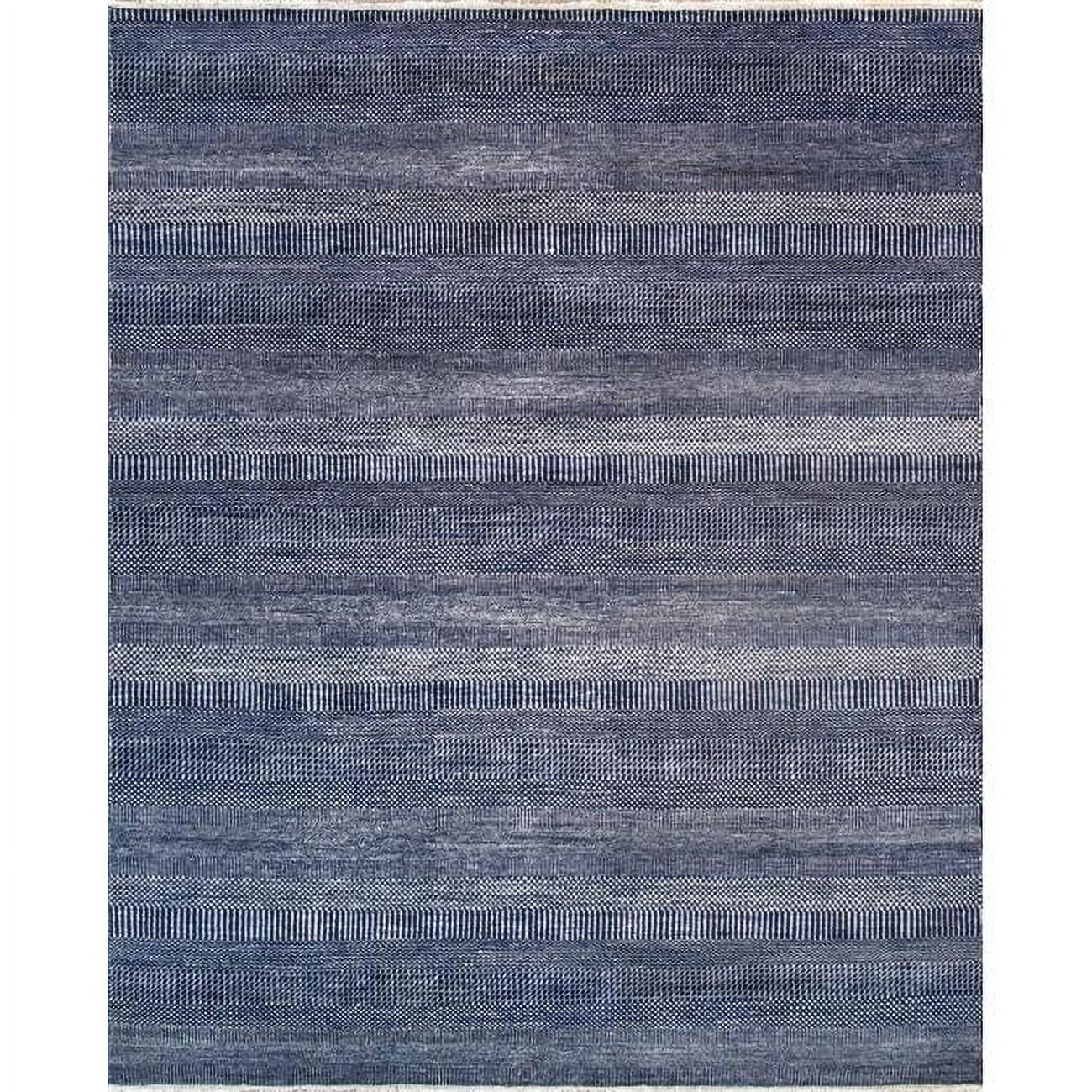 Navy & Silver Hand-Knotted Wool-Viscose Blend Area Rug, 4' x 6'