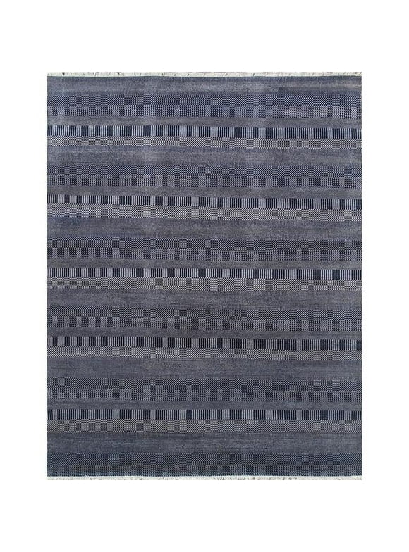 Pasargad Home Transitiona Collection Hand-Kontted Silk & Wool Area Rug, Navy & Light Blue - 3 ft. 2 in. x 5 ft. 2 in.