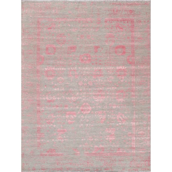 Pasargad Home Transitiona Transitional 10' x 14' Hand-Knotted Bamboo Silk and Wool Beige/Pink Rug - All Ages, Indoors