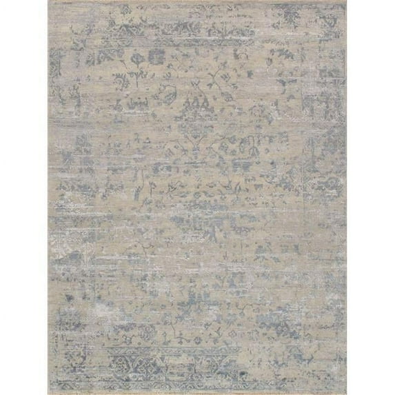 Pasargad Home Transitional 95" x 118" Hand-Knotted Wool Area Rug in Silver/Blue