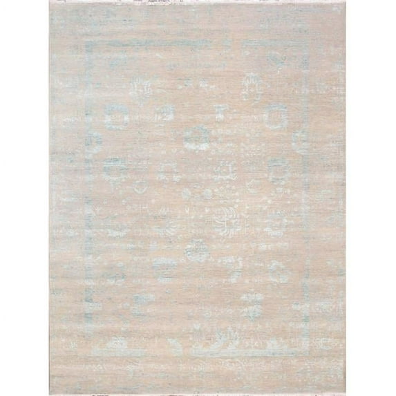 Pasargad Home Transitional Collection Hand Knotted Bsilk & Wool Area Rug - Silver/Aqua - 9' 0' X 11'10'
