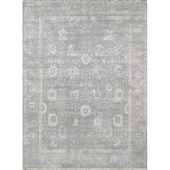 Pasargad Home Transitional Collection Hand-Knotted Silk & Wool Area Rug- 8' 0" X 10' 2"