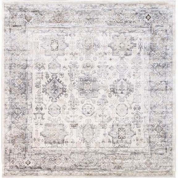 Pasargad Home Turkish Majestic Design Oriental Area Rug 6' Square - Ivory/Grey