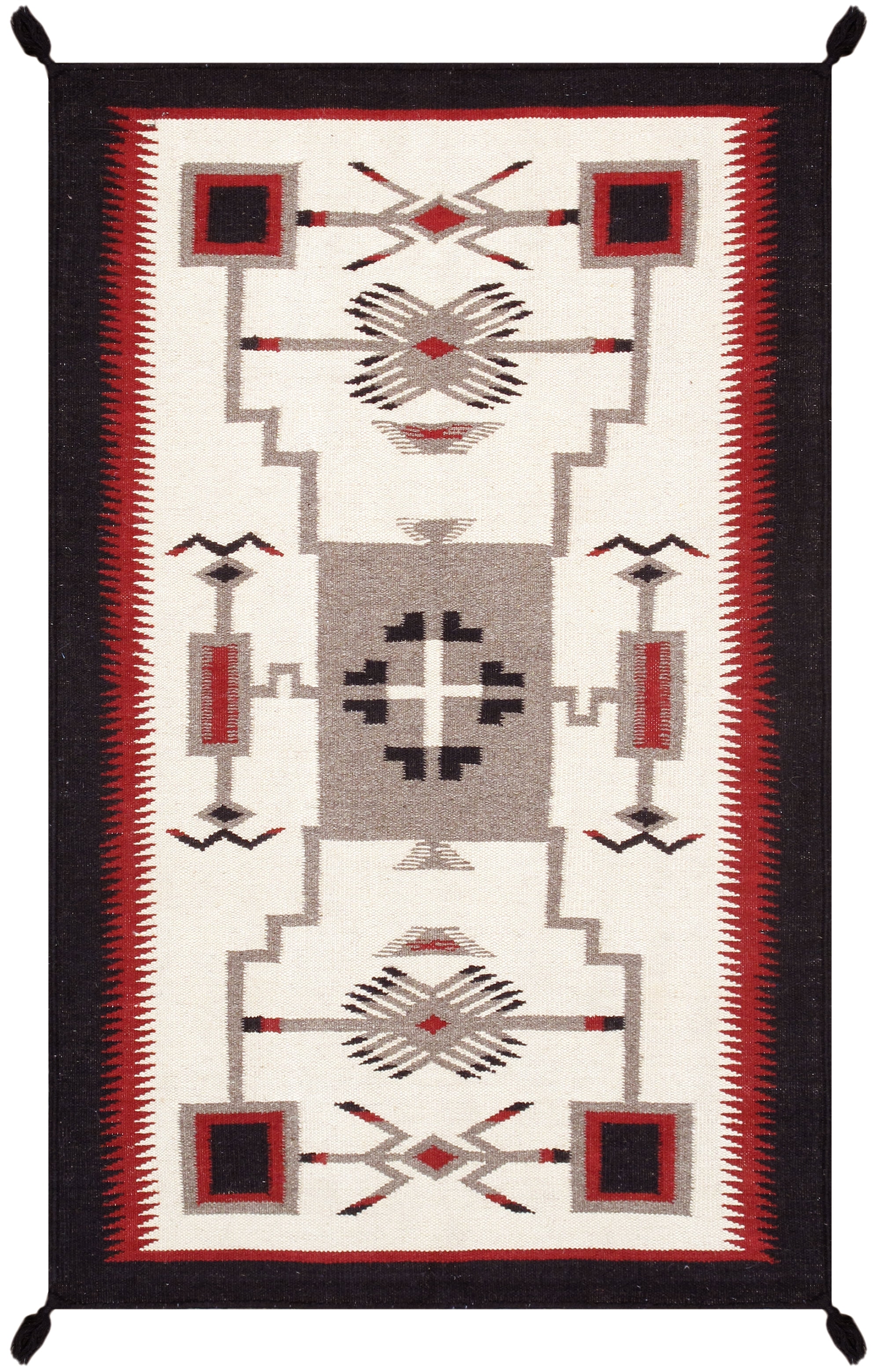 Ivory and Black Geometric Wool Reversible Rectangular Rug