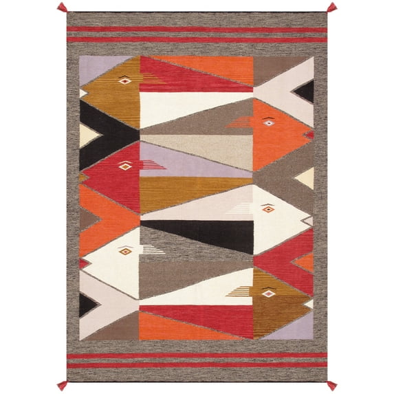 Pasargad Home PNT-352 5x7 Tuscany Collection Reversible Wool Multicolor Area Rug- 5' 2'' X 7' 3''