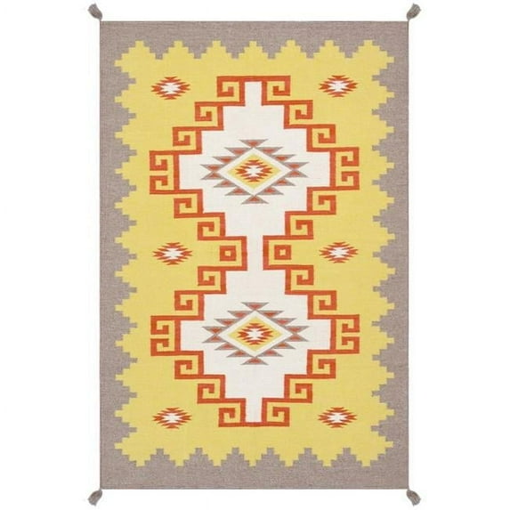 Pasargad Home Tuscany Collection Reversible Wool Yellow Area Rug- 3'11'' X 6' 0''