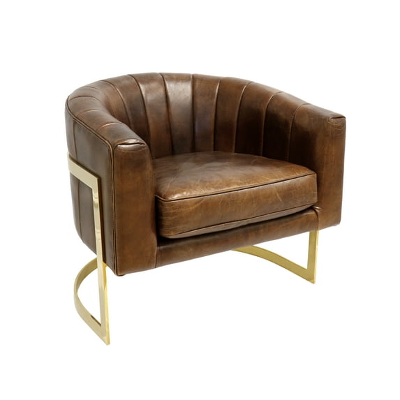 Pasargad Home Vicenza Collection Barrel Leather Chair Brown