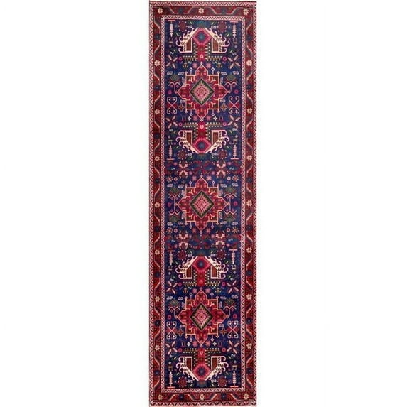Pasargad Home Vintage Azerbaijan Blue Wool Area Rug  3' 3" X 12' 4"