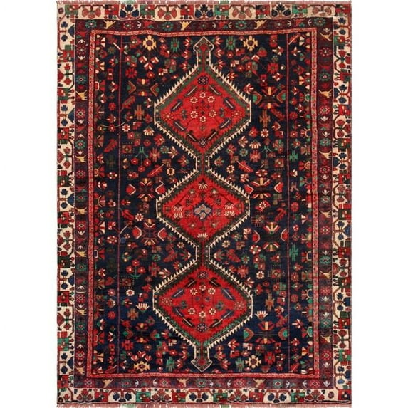 Pasargad Home Vintage Azerbaijan Multi Lamb's Wool Area Rug 5' 3" X 7' 5"