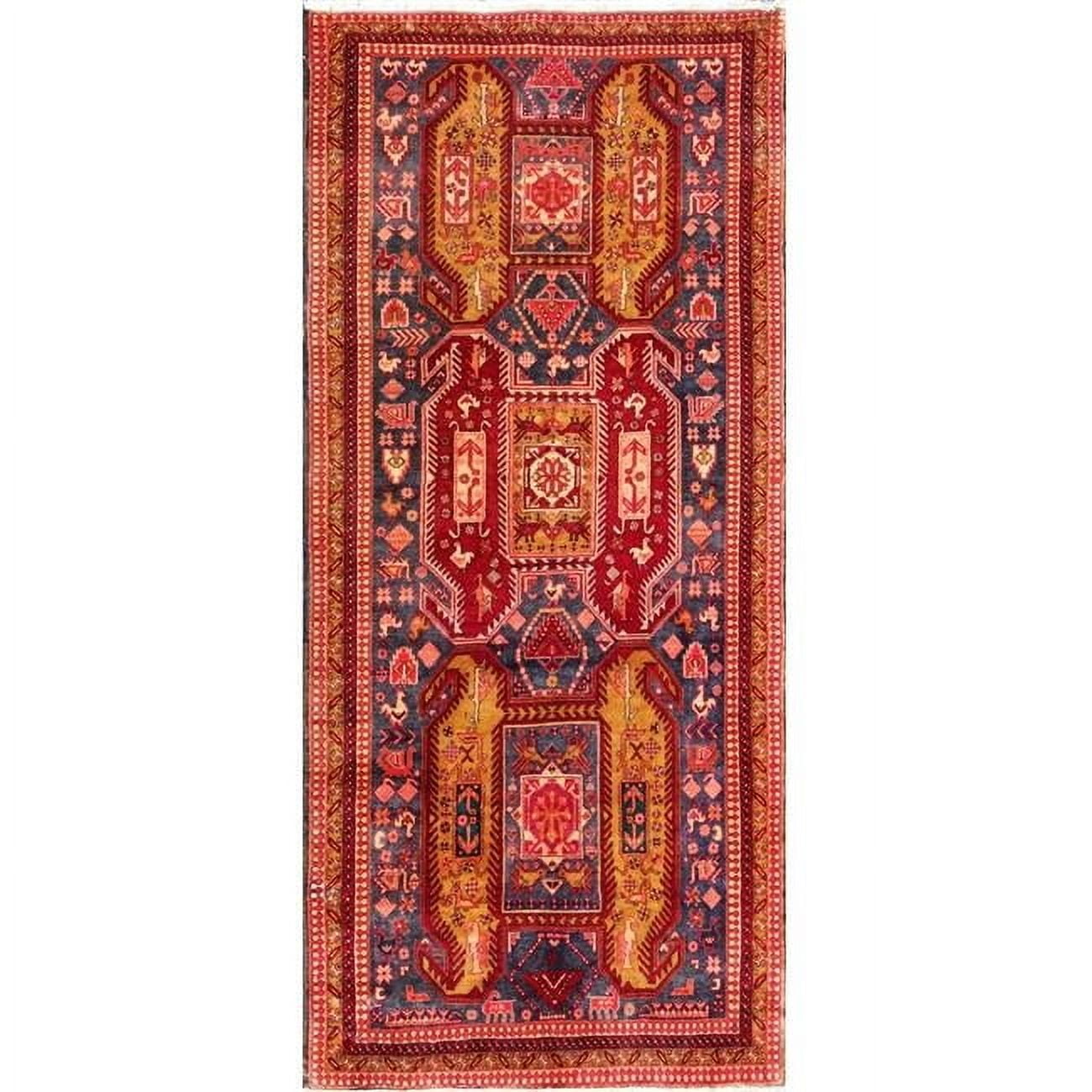 Vintage Red and Yellow Hand-Knotted Wool Runner Rug