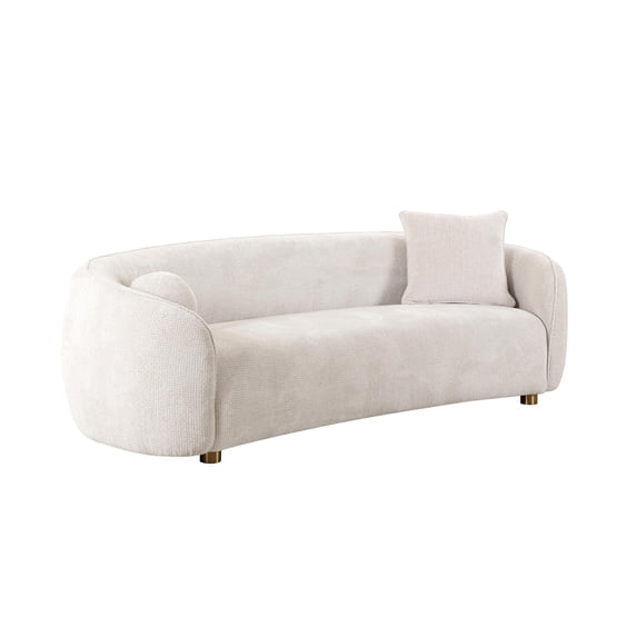 Pasargad Home Zarina Upholstered Modern Sofa with 2 Pillows in Ivory