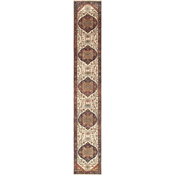 Pasargad Home ph-3 3x21 Pasargad Home Serapi Collection Hand-Knotted Ivory/Navy Wool Runner- 3' 0' X 20' 9'