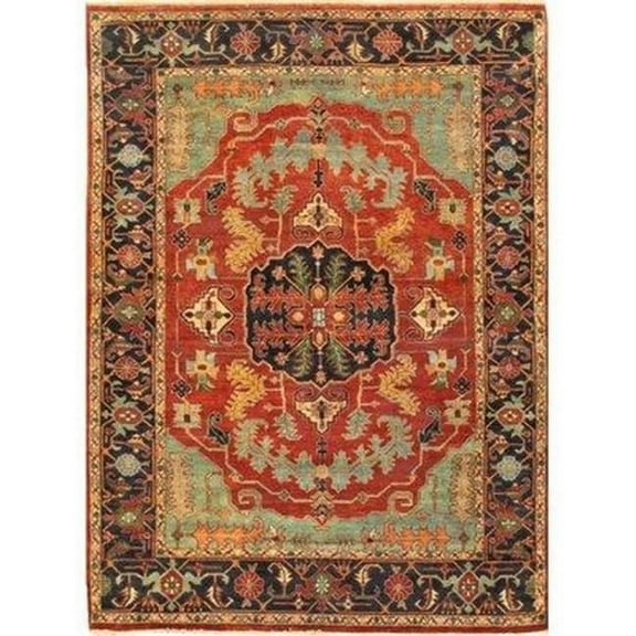 Pasargad Home ps-30 4x6 Ferehan Serapi Collection Hand-Knotted Wool Area Rug, Rust & Navy - 4 ft. x 6 ft. 2 in.