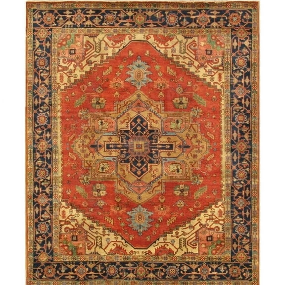 Pasargad Serapi Rust/Blue Hand-Knotted Wool Area Rug (10' 0" X 13'11")