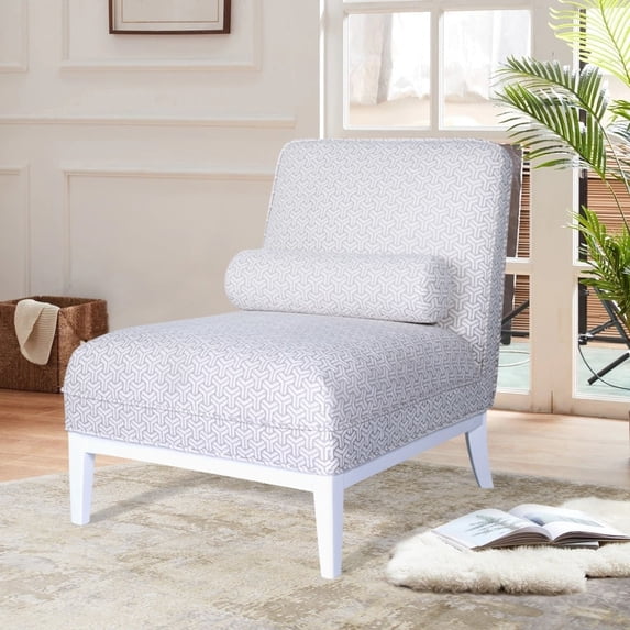 Pasargad Home Firenze Upholstered Cotton Lounge Chair w/ Pillow in White/Silver