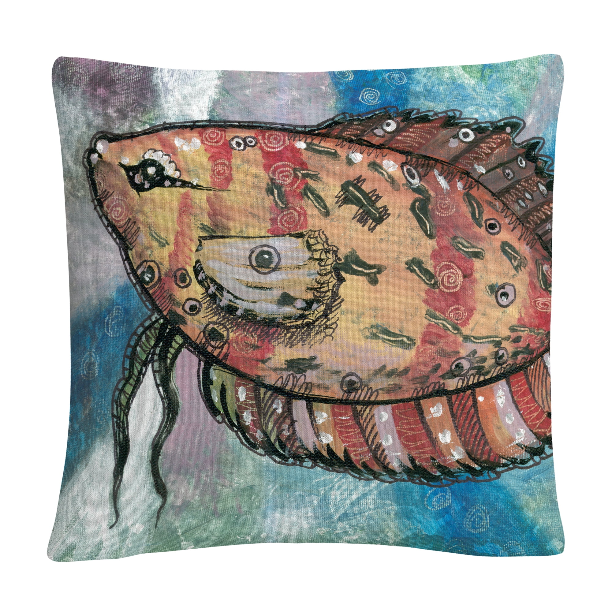 Pascado Rojo' Orange Painted Fish By Masters Fine Art 16 X 16 Decorative Throw Pillow